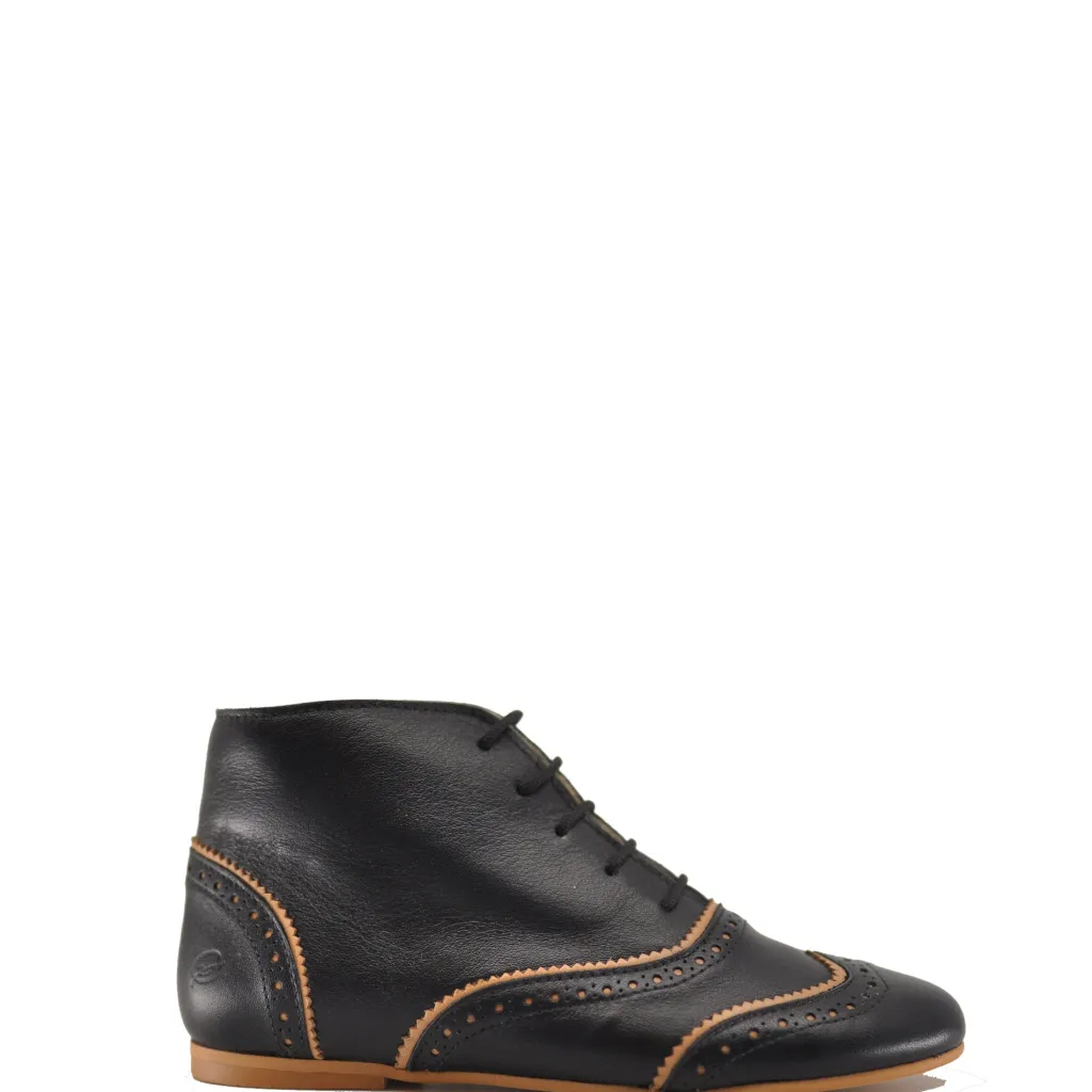 Sonatina Black and Cognac Wingtip Bootie Hot