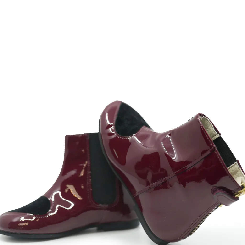 Sonatina Burgundy Patent Heart Bootie Hot