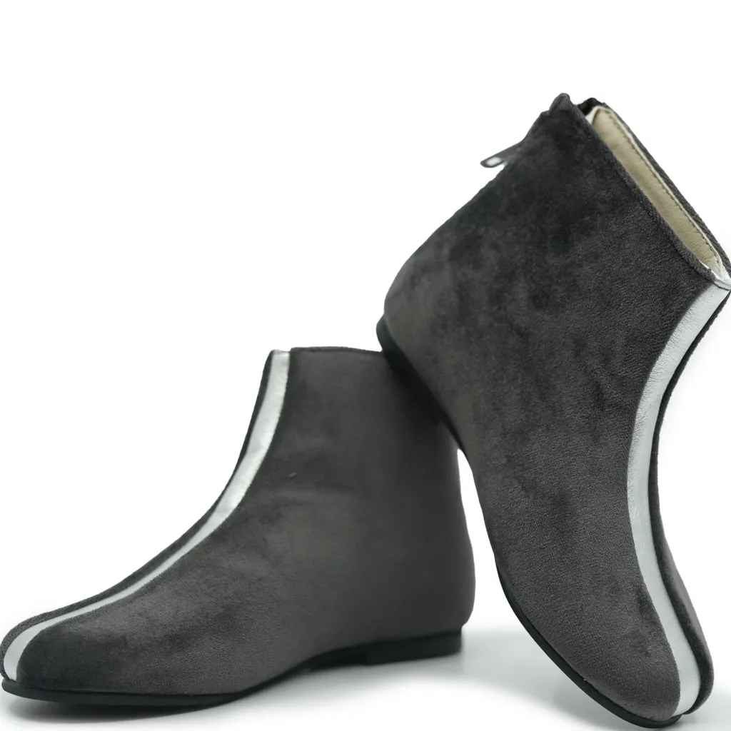 Sonatina Gray Velvet Strip Zipper Bootie Fashion