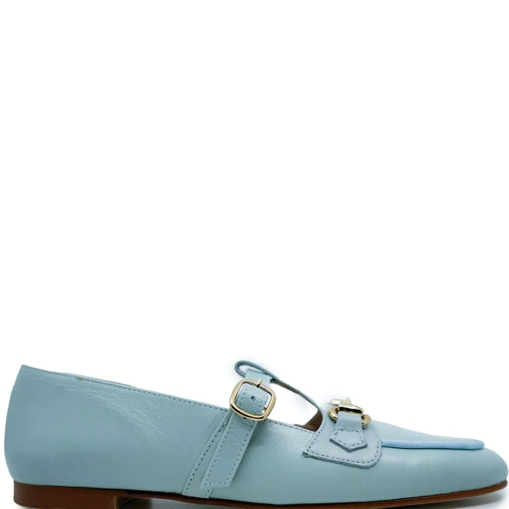 Spain+Co Aquamarine T Strap Buckle Loafer Hot