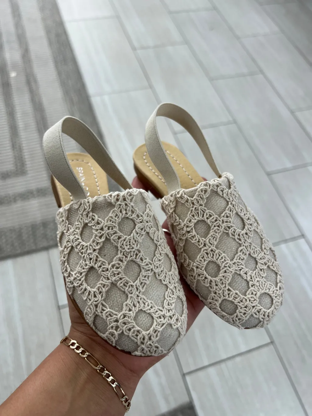 Spain+Co Beige Crochet Slingback Outlet