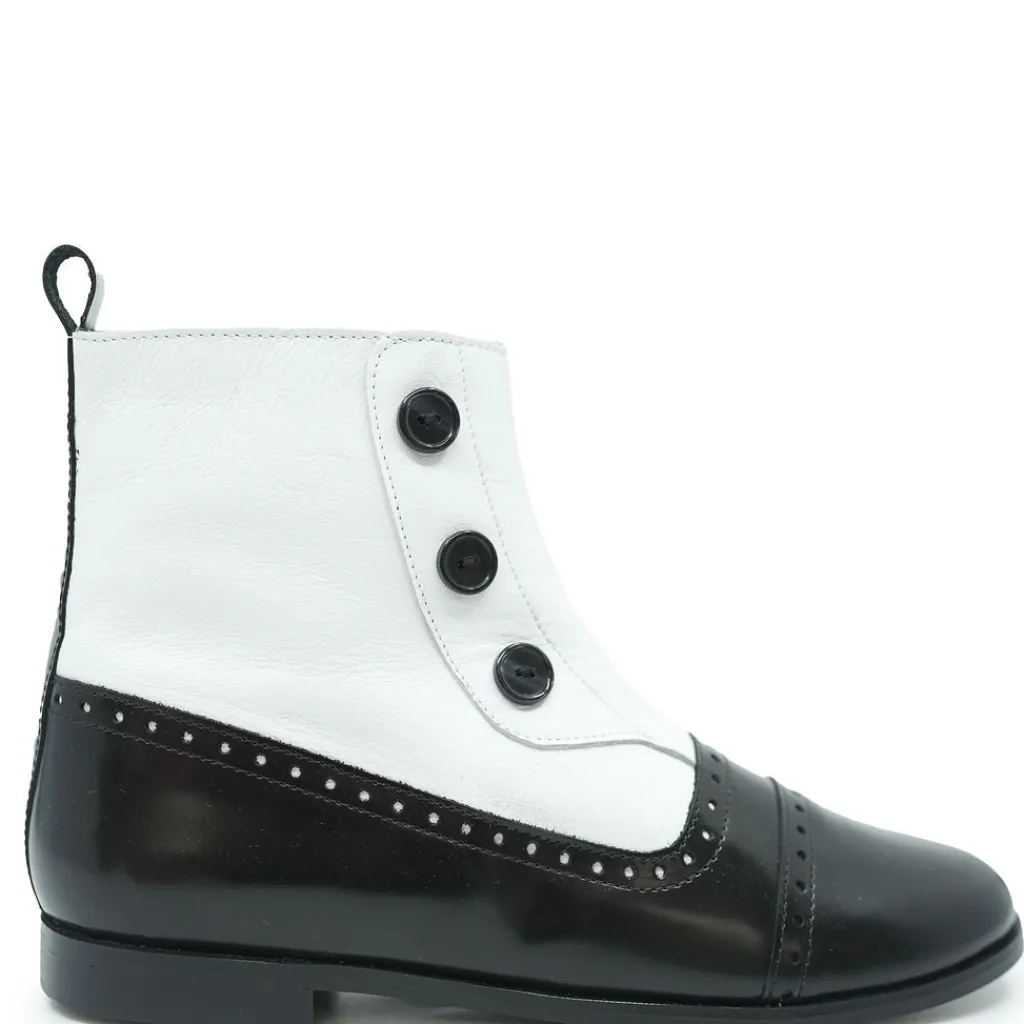 Spain+Co Black and White Button Detail Boot Hot