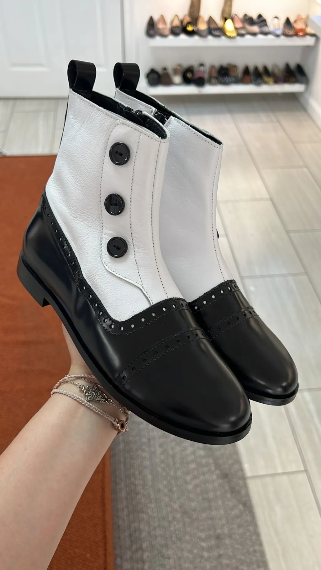 Spain+Co Black and White Button Detail Boot Hot