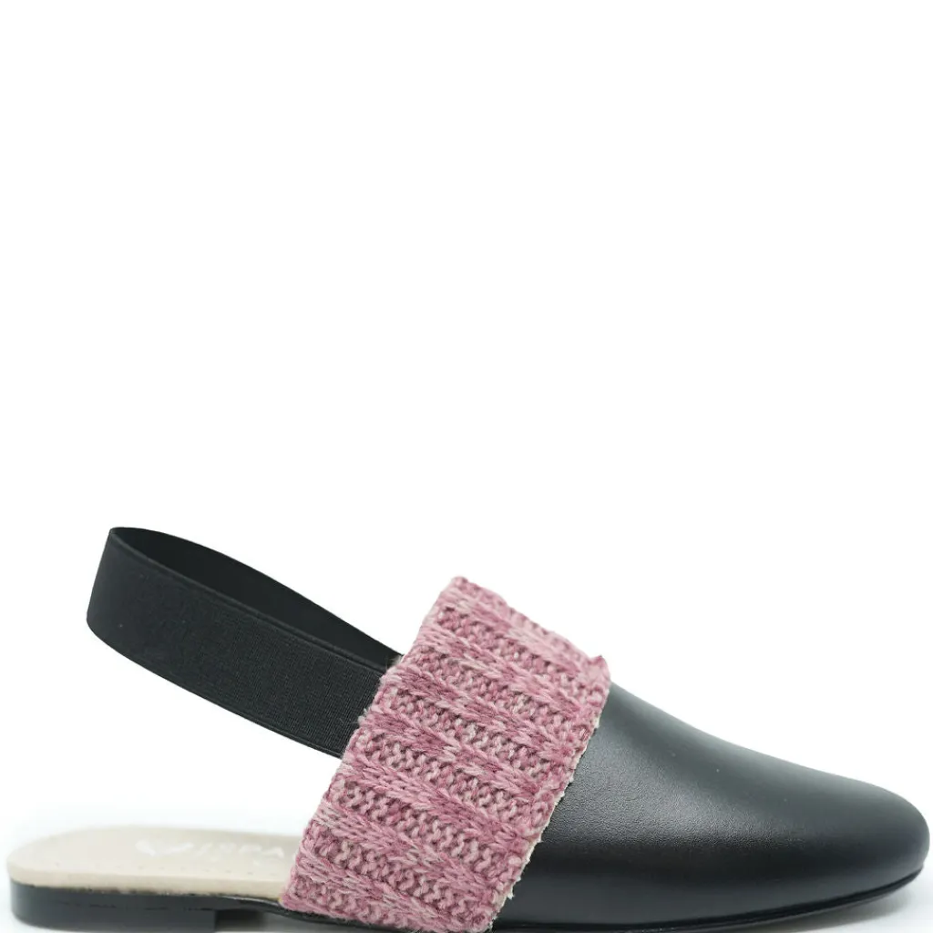 Spain+Co Black Leather Pink Knit Slingback Best