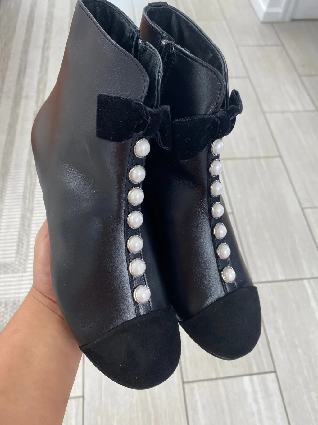 Spain+Co Black Pearl Bow Bootie Sale