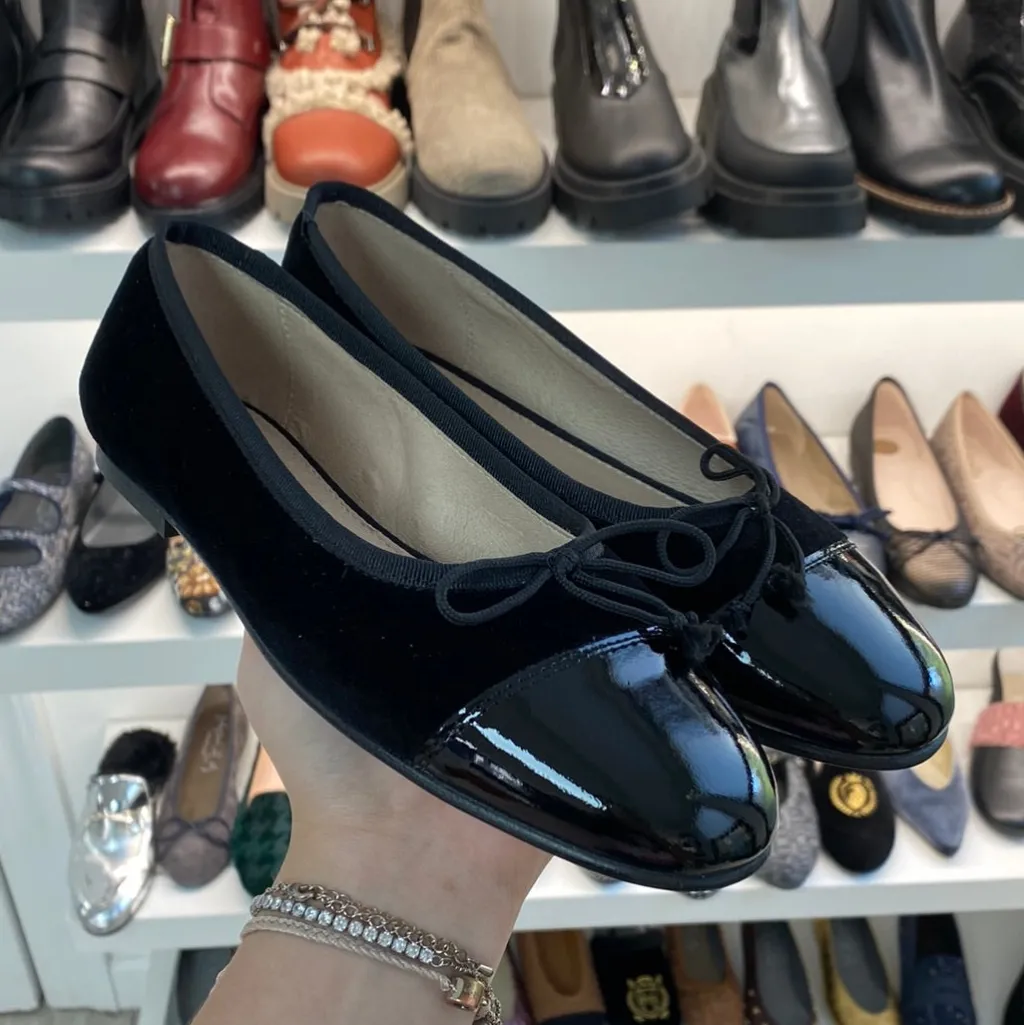 Spain+Co Black Velvet Captoe Ballet Flat Sale