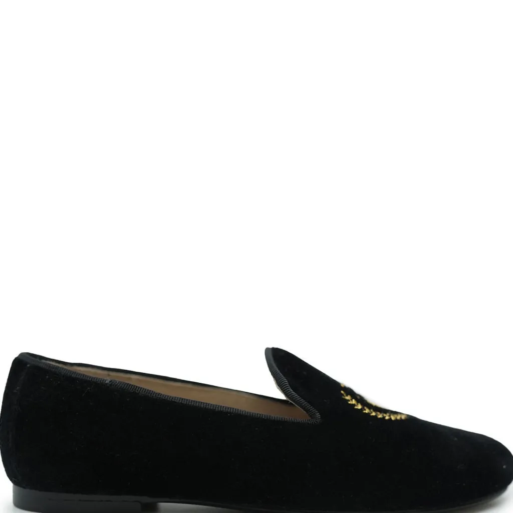 Spain+Co Black Velvet Embroidred Smoking Loafer Discount