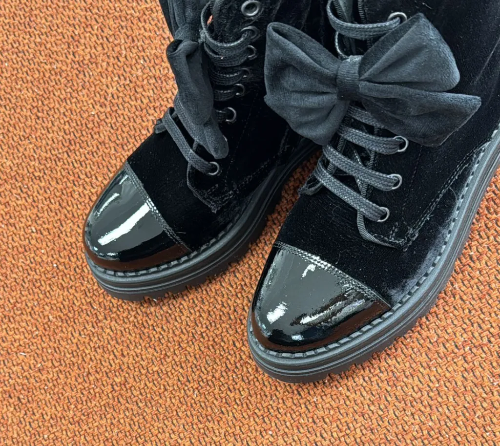 Spain+Co Crushed Velvet Bow Boot Clearance