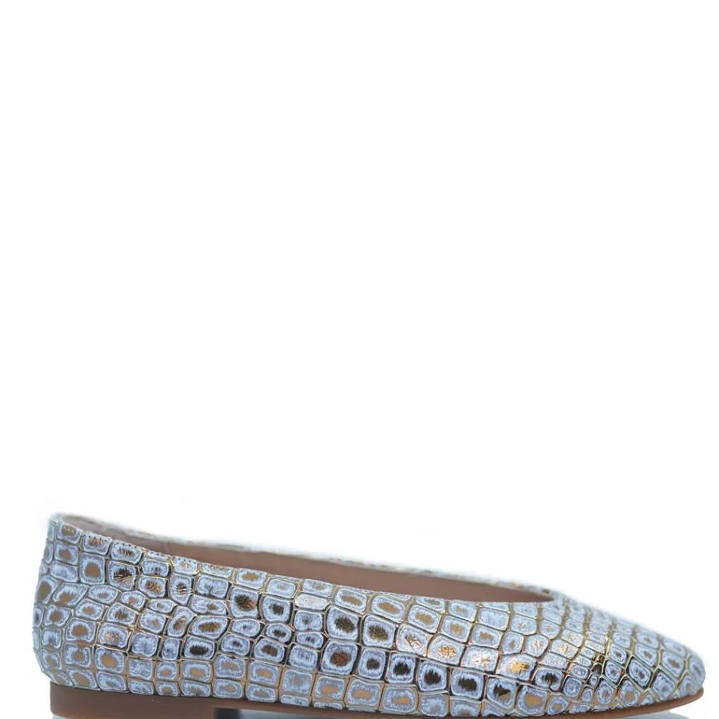 Spain+Co Gold Croc V Flat Discount