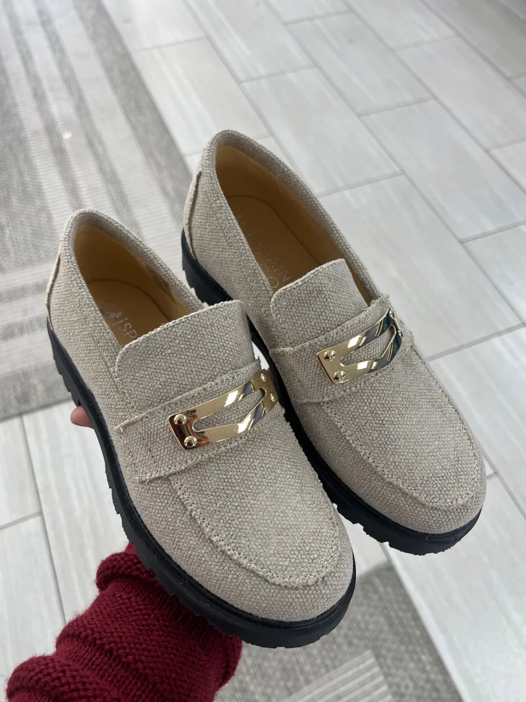 Spain+Co Linen Metal Penny Chunky Loafer Sale