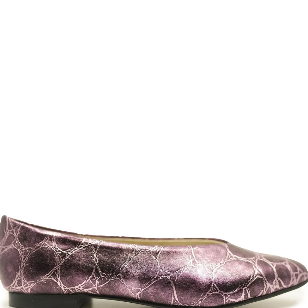 Spain+Co Magenta Croc Metallic V Flat Hot