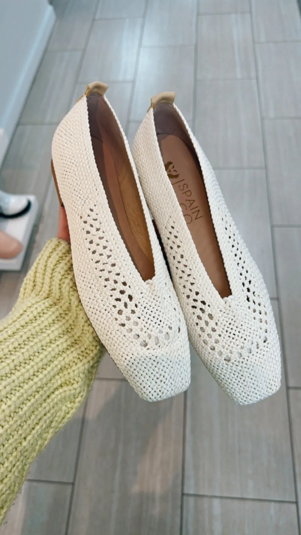 Spain+Co Off White Crochet Square Toe Flat Discount