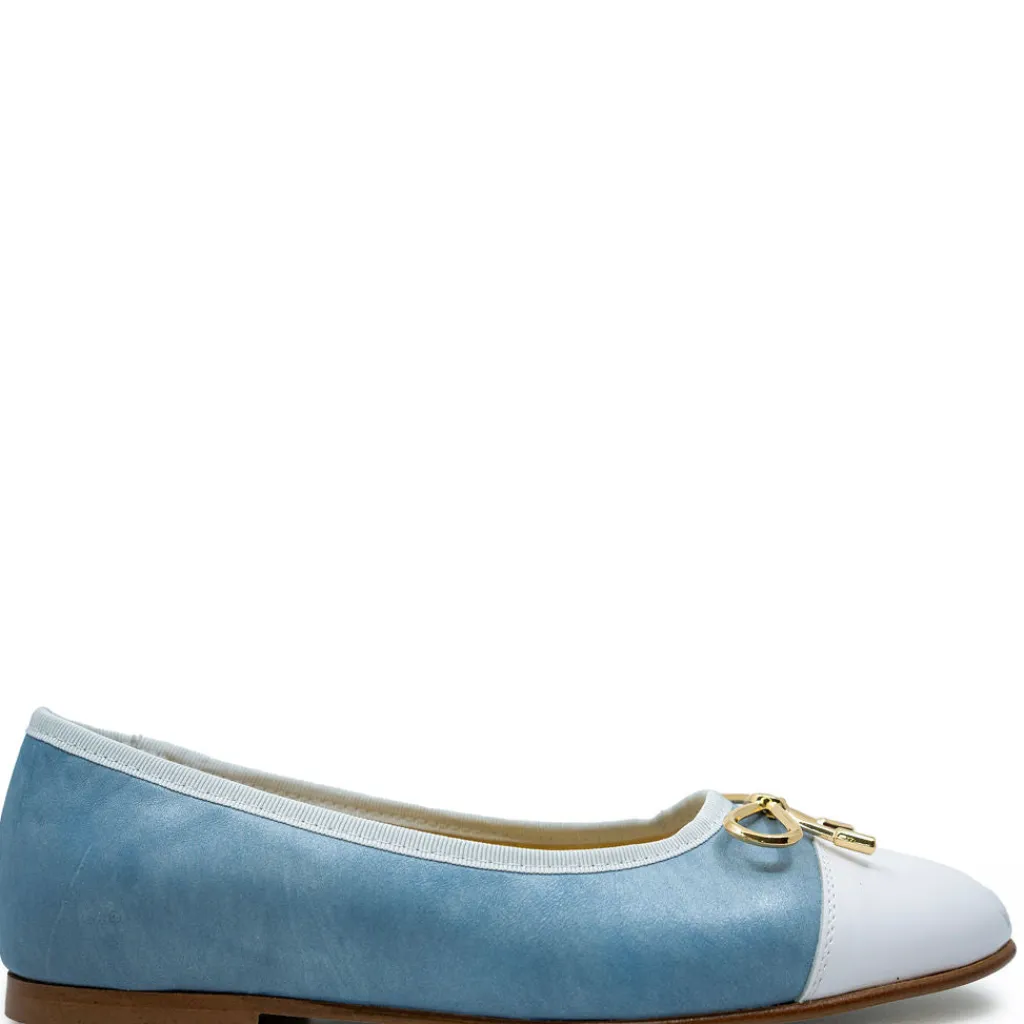 Spain+Co Sky and White Metal Bow Flat Fashion
