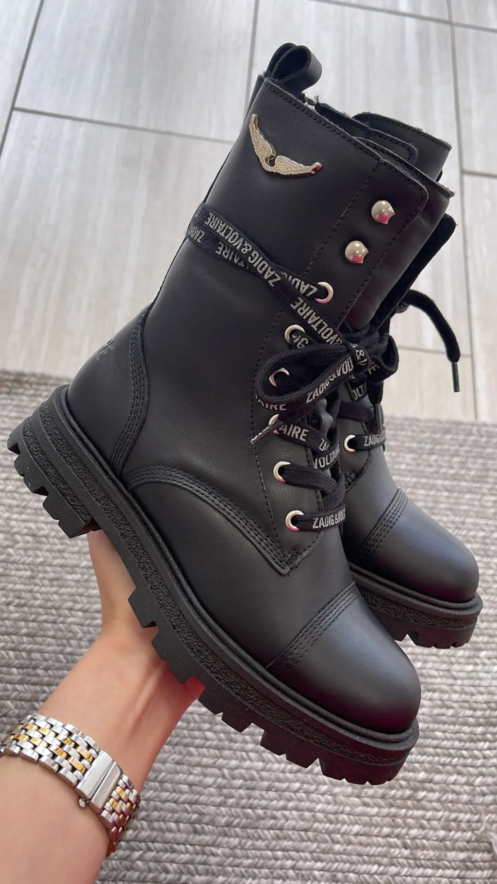 Zadig u0026 Voltaire Zadig & Voltaire Logo Print Laces Combat Boot Best